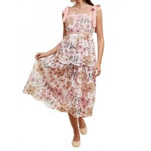 NEW IN-LOOM crochet lace floral maxi dress in pink peony